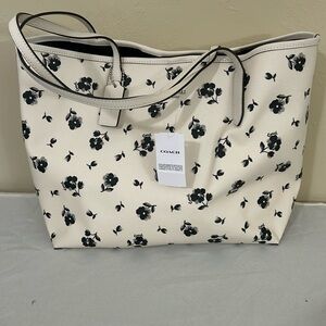 Coach floral print cream and black tote